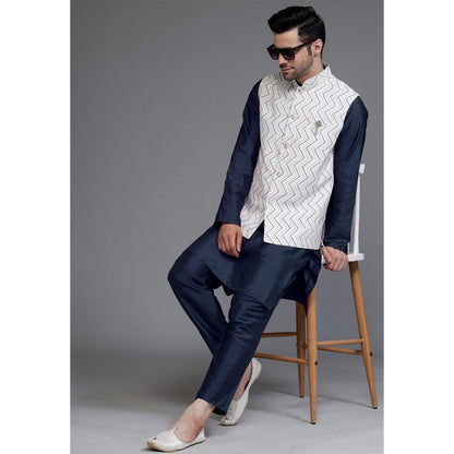 UTSAV FASHION Art Silk Navy Blue Kurta with Pyjama and Nehru Jacket