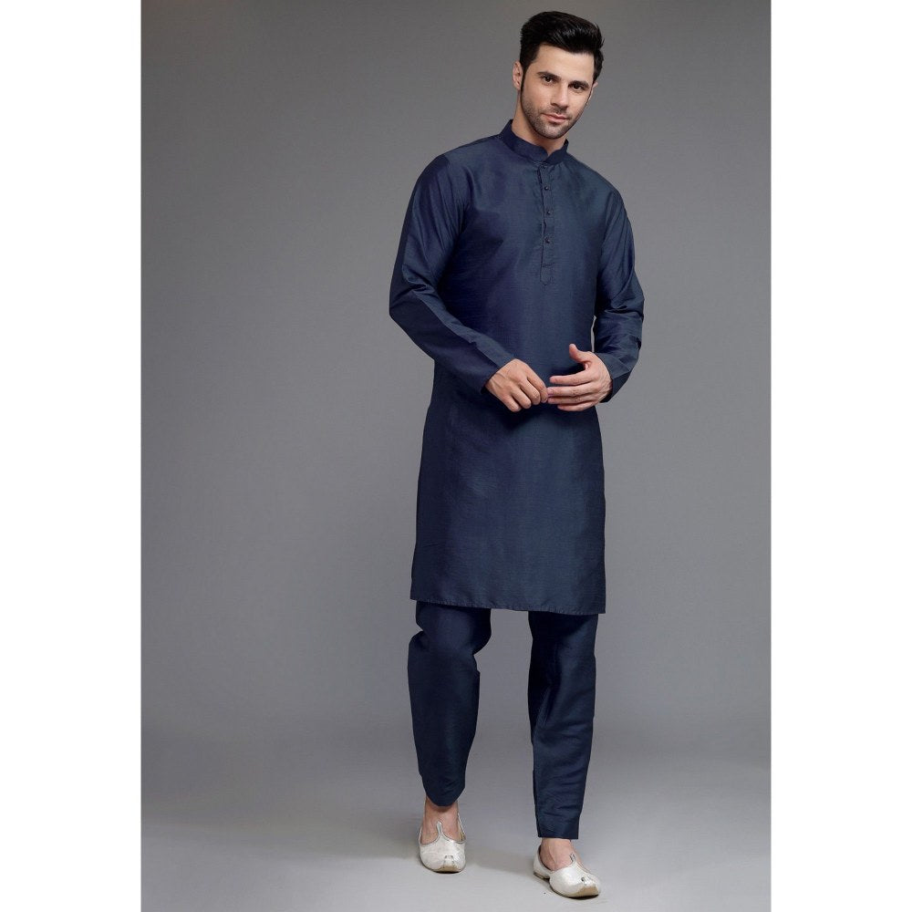 UTSAV FASHION Art Silk Navy Blue Kurta with Pyjama and Nehru Jacket