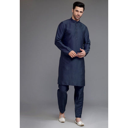 UTSAV FASHION Art Silk Navy Blue Kurta with Pyjama and Nehru Jacket