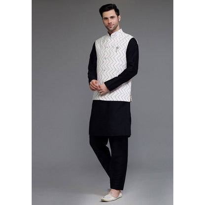 UTSAV FASHION Art Silk Black Kurta with Pyjama and Nehru Jacket