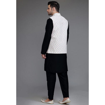 UTSAV FASHION Art Silk Black Kurta with Pyjama and Nehru Jacket