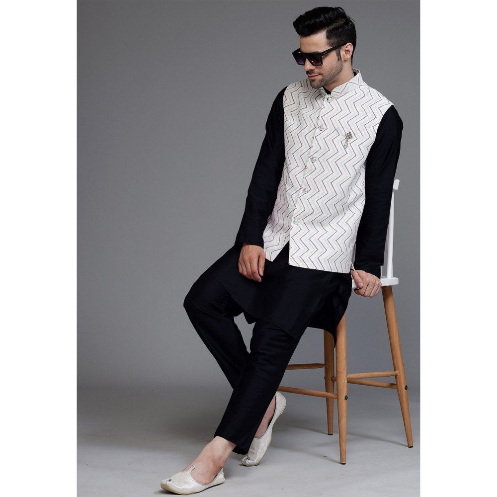 UTSAV FASHION Art Silk Black Kurta with Pyjama and Nehru Jacket