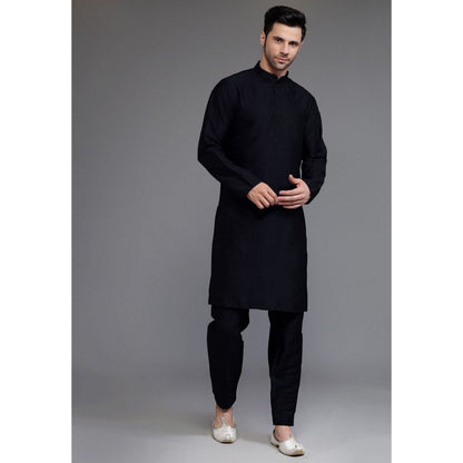 UTSAV FASHION Art Silk Black Kurta with Pyjama and Nehru Jacket
