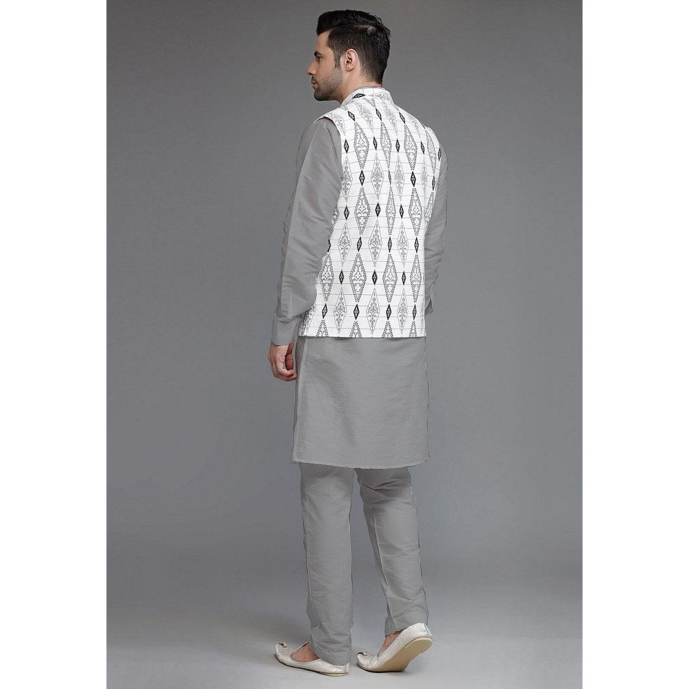 UTSAV FASHION Cotton Silk Grey Digital Printed Kurta with Pyjama and Nehru Jacket