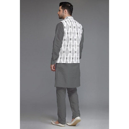 UTSAV FASHION Cotton Silk Dark Grey Digital Printed Kurta with Pyjama and Nehru Jacket