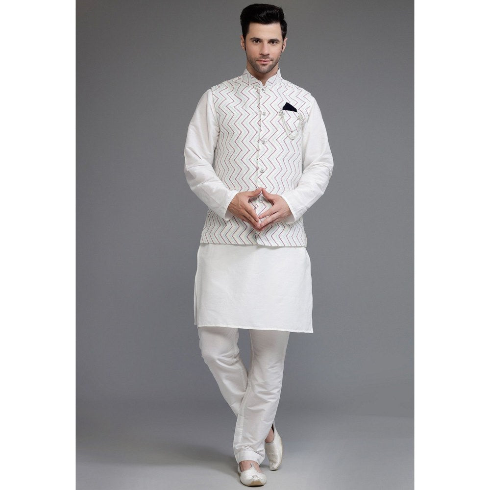 UTSAV FASHION Off White Digital Printed Kurta with Pyjama and Nehru Jacket
