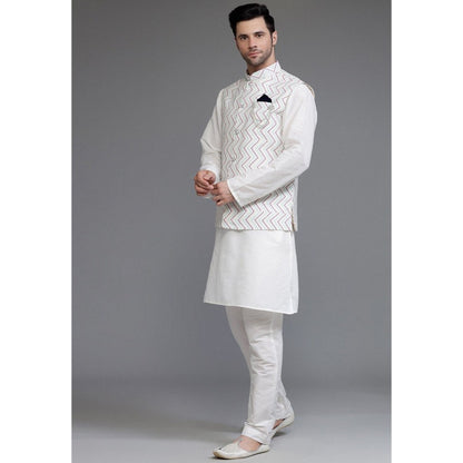 UTSAV FASHION Off White Digital Printed Kurta with Pyjama and Nehru Jacket