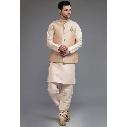 UTSAV FASHION Art Silk Light Beige Kurta with Pyjama and Nehru Jacket