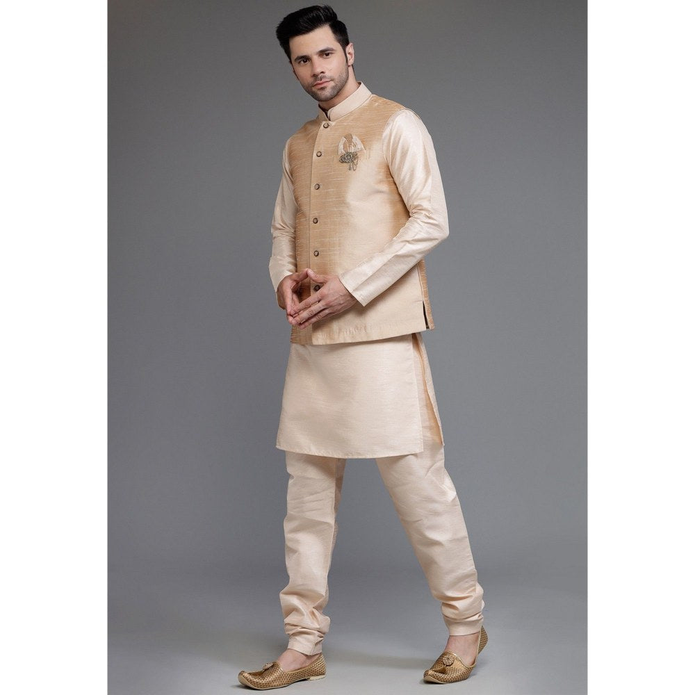 UTSAV FASHION Art Silk Light Beige Kurta with Pyjama and Nehru Jacket
