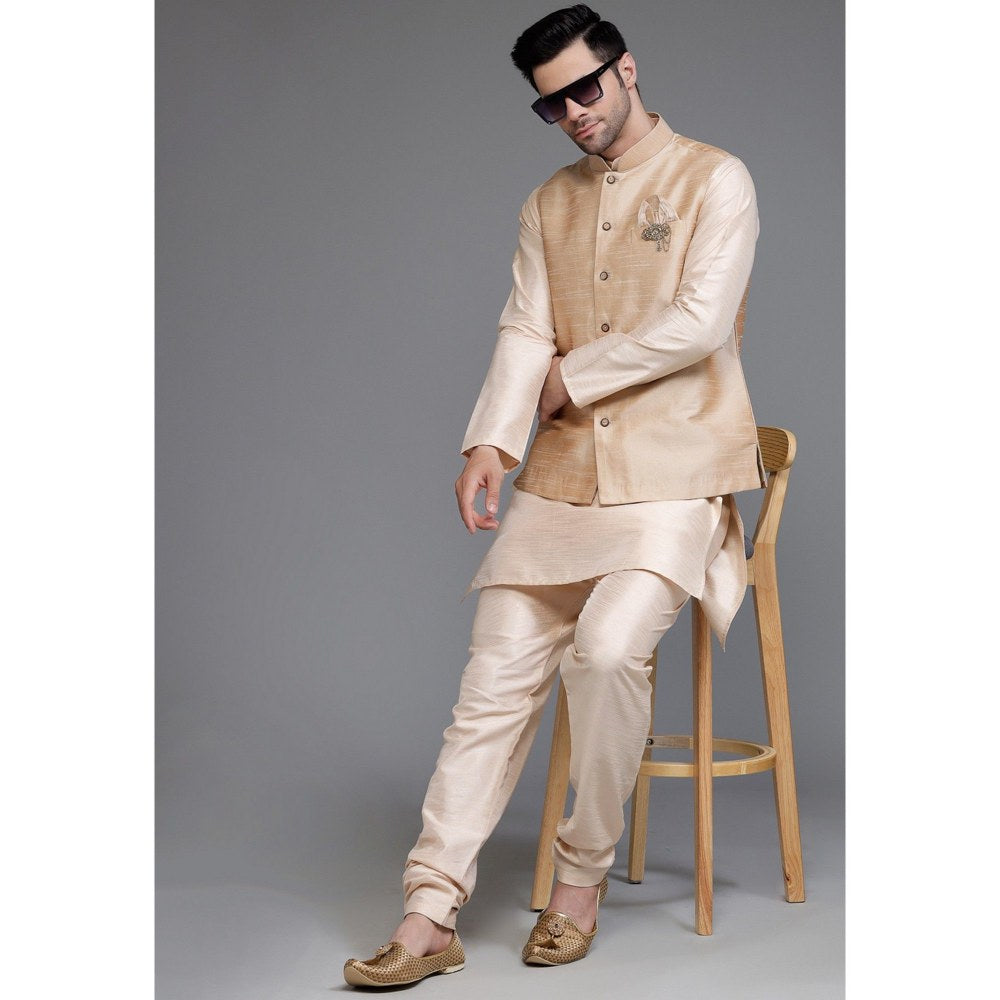 UTSAV FASHION Art Silk Light Beige Kurta with Pyjama and Nehru Jacket