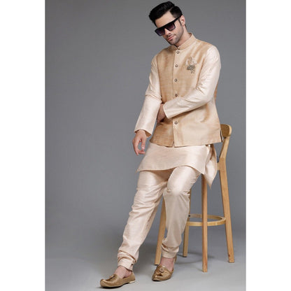 UTSAV FASHION Art Silk Light Beige Kurta with Pyjama and Nehru Jacket