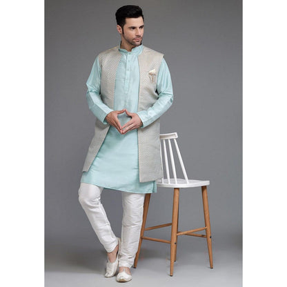 UTSAV FASHION Art Silk Sky Blue Jacquard Kurta with Pyjama and Nehru Jacket