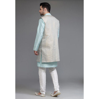 UTSAV FASHION Art Silk Sky Blue Jacquard Kurta with Pyjama and Nehru Jacket