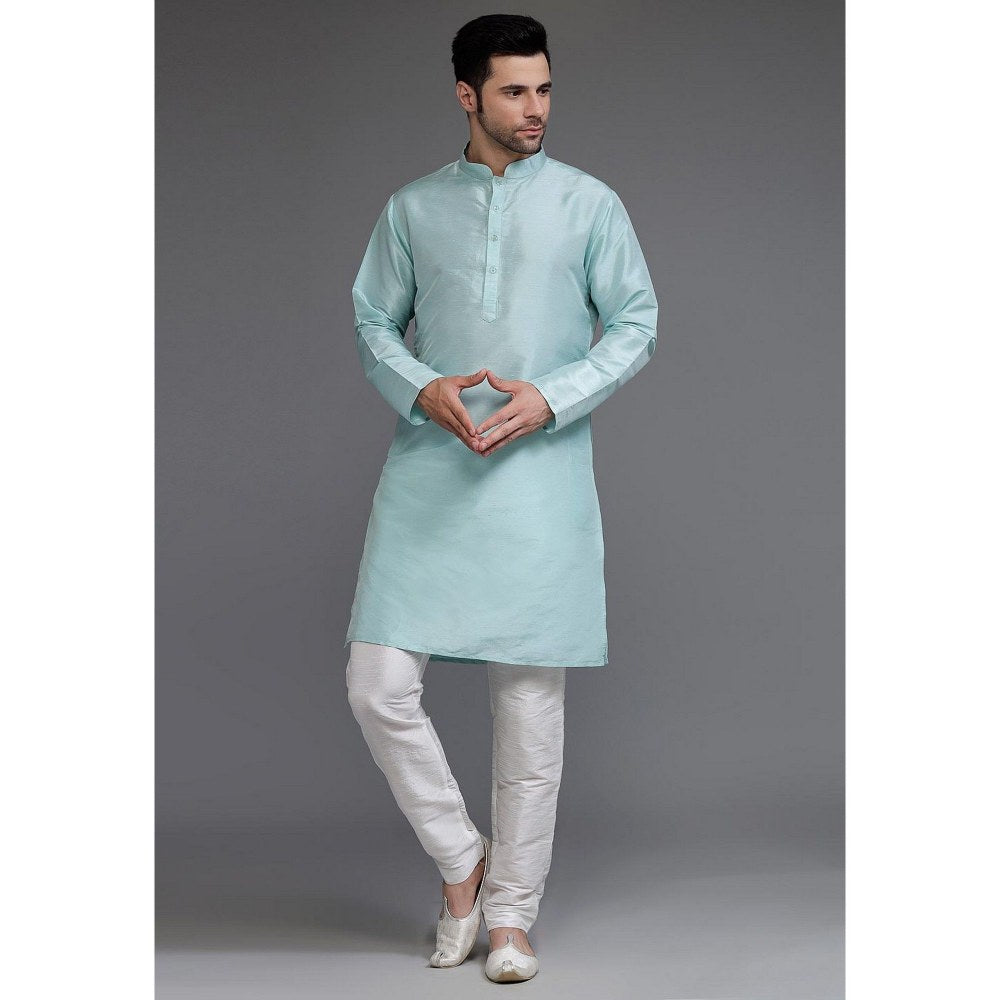 UTSAV FASHION Art Silk Sky Blue Jacquard Kurta with Pyjama and Nehru Jacket