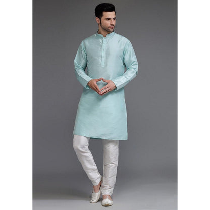 UTSAV FASHION Art Silk Sky Blue Jacquard Kurta with Pyjama and Nehru Jacket