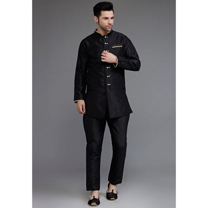 UTSAV FASHION Contrast Trim Black Dupion Silk Kurta with Pant