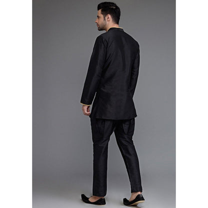 UTSAV FASHION Contrast Trim Black Dupion Silk Kurta with Pant