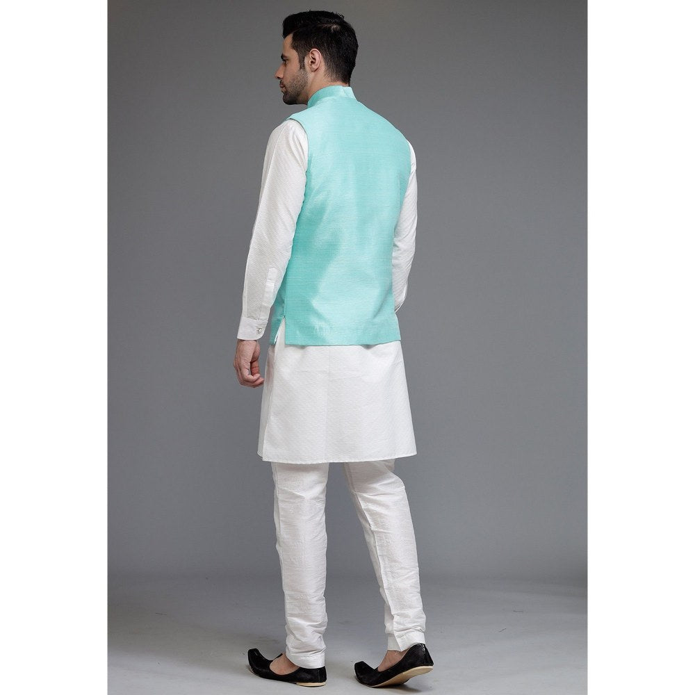 UTSAV FASHION Art Silk Off White Dupion Silk Kurta with Pyjama and Nehru Jacket