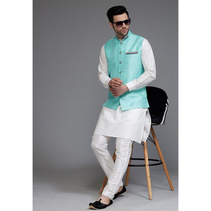 UTSAV FASHION Art Silk Off White Dupion Silk Kurta with Pyjama and Nehru Jacket