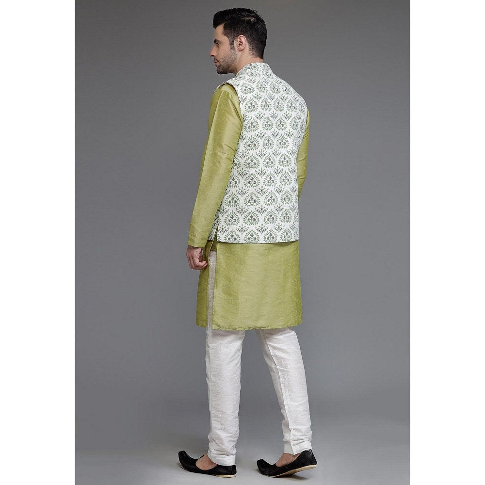 UTSAV FASHION Art Silk Olive Green Jacquard Kurta with Pyjama and Nehru Jacket
