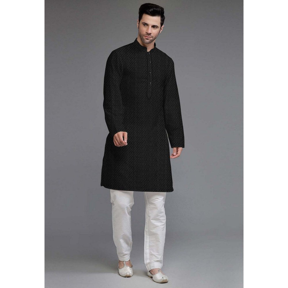 UTSAV FASHION Embroidered Georgette Black Kurta with Pant