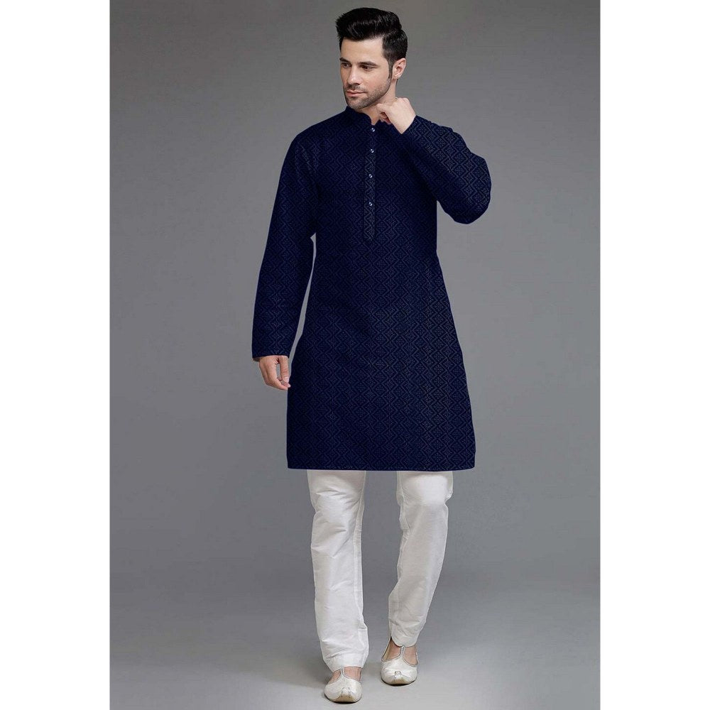 UTSAV FASHION Embroidered Georgette Navy Blue Kurta with Pant