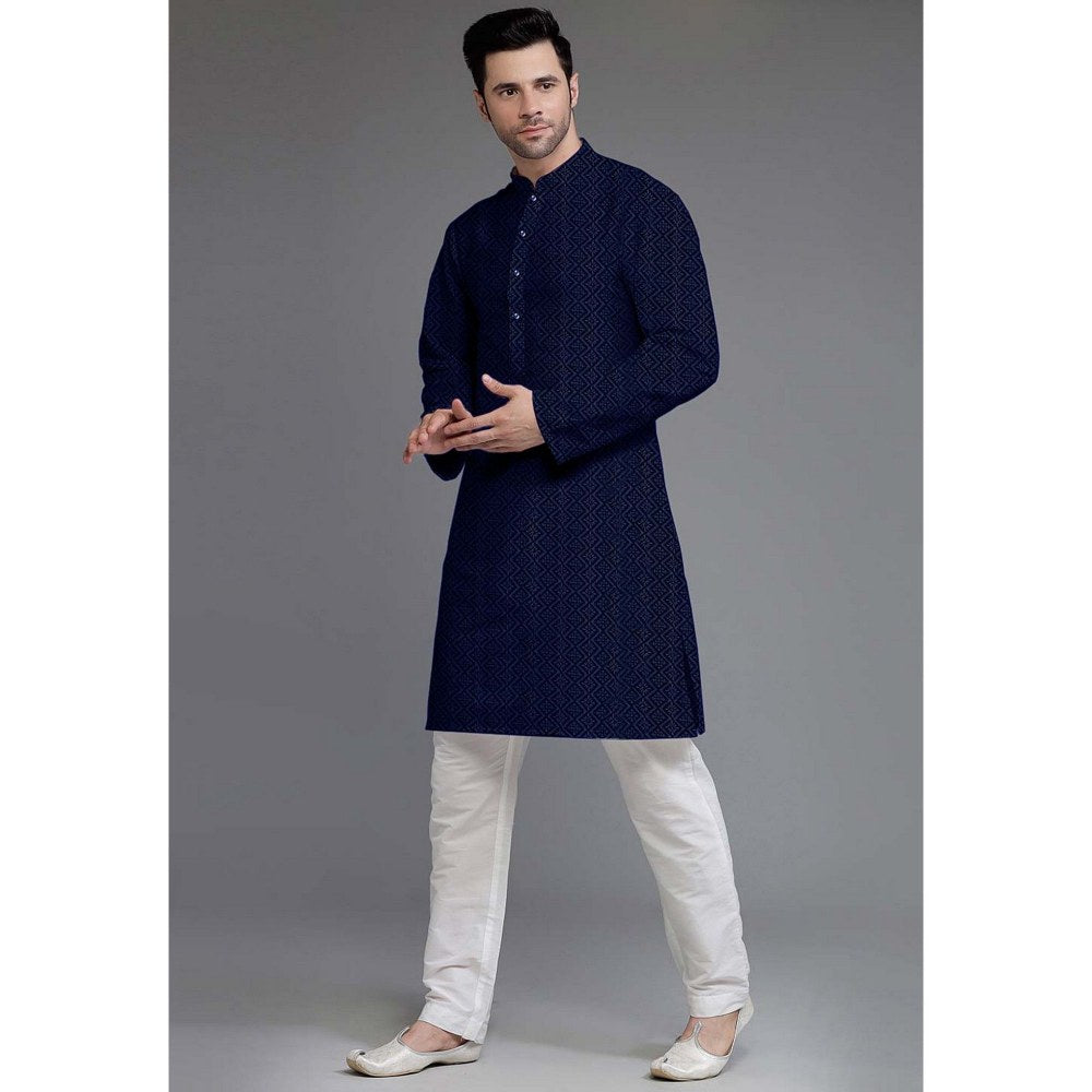 UTSAV FASHION Embroidered Georgette Navy Blue Kurta with Pant