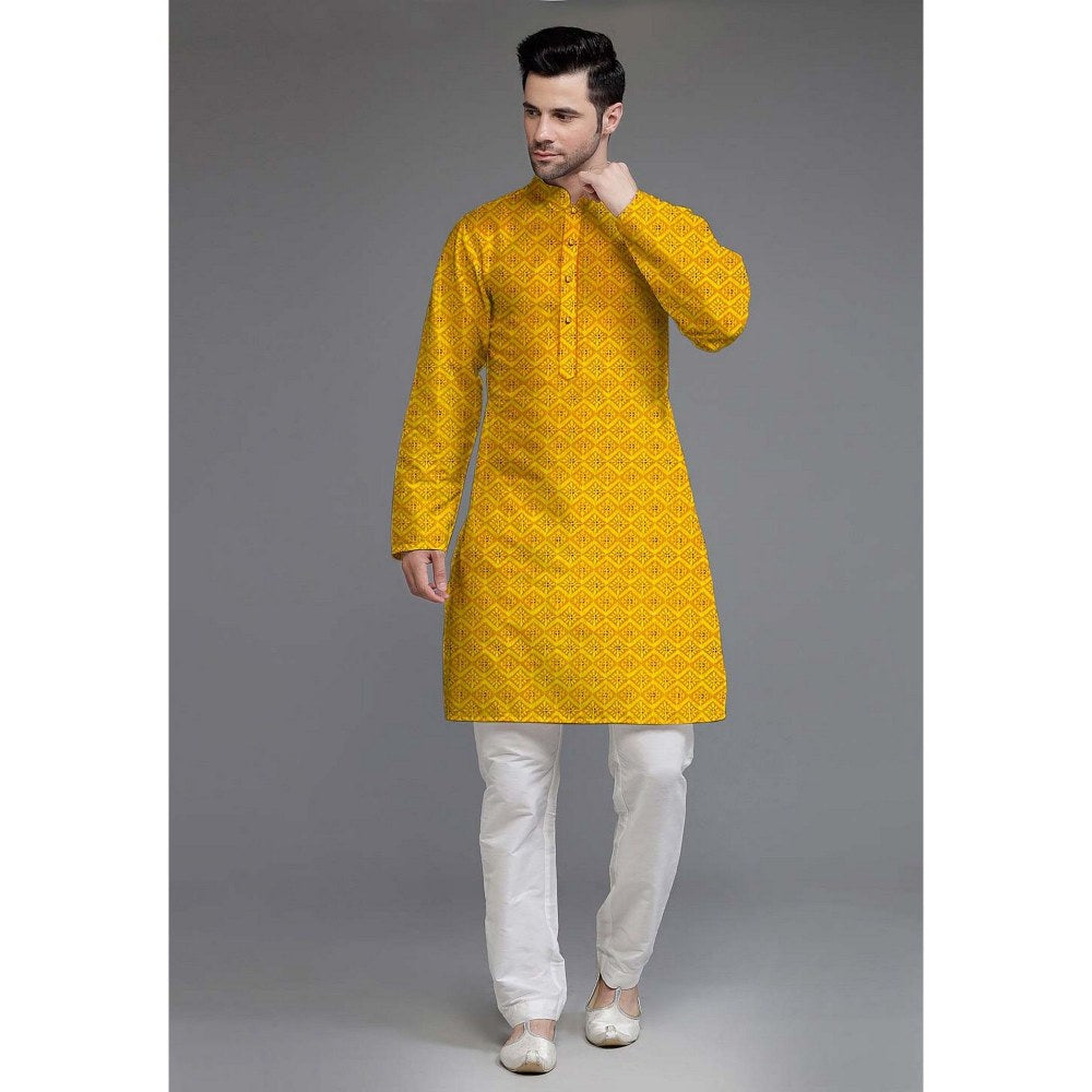 UTSAV FASHION Embroidered Georgette Yellow Kurta with Pant