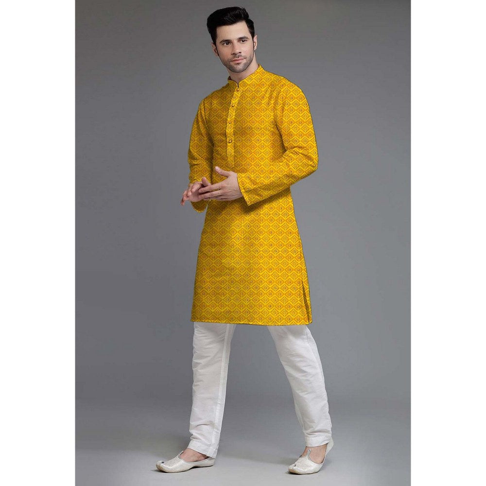 UTSAV FASHION Embroidered Georgette Yellow Kurta with Pant