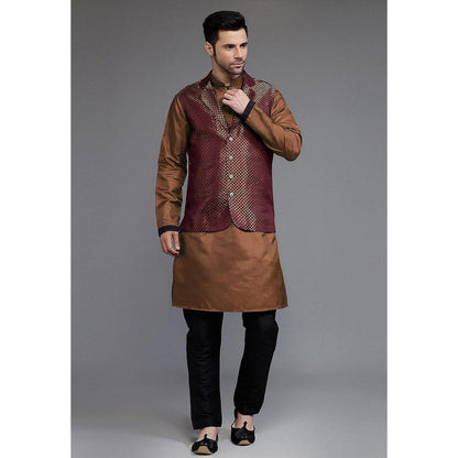 UTSAV FASHION Woven Art Silk Brown Kurta with Pant and Jacket