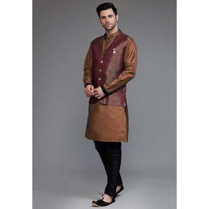 UTSAV FASHION Woven Art Silk Brown Kurta with Pant and Jacket