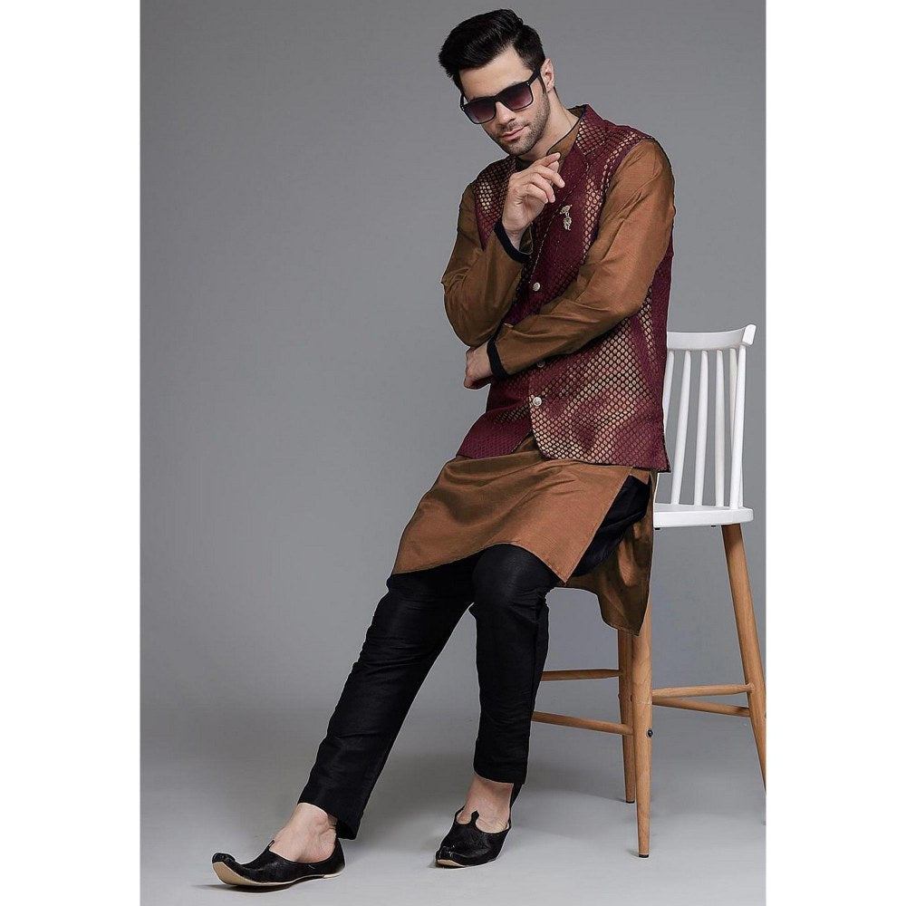 UTSAV FASHION Woven Art Silk Brown Kurta with Pant and Jacket