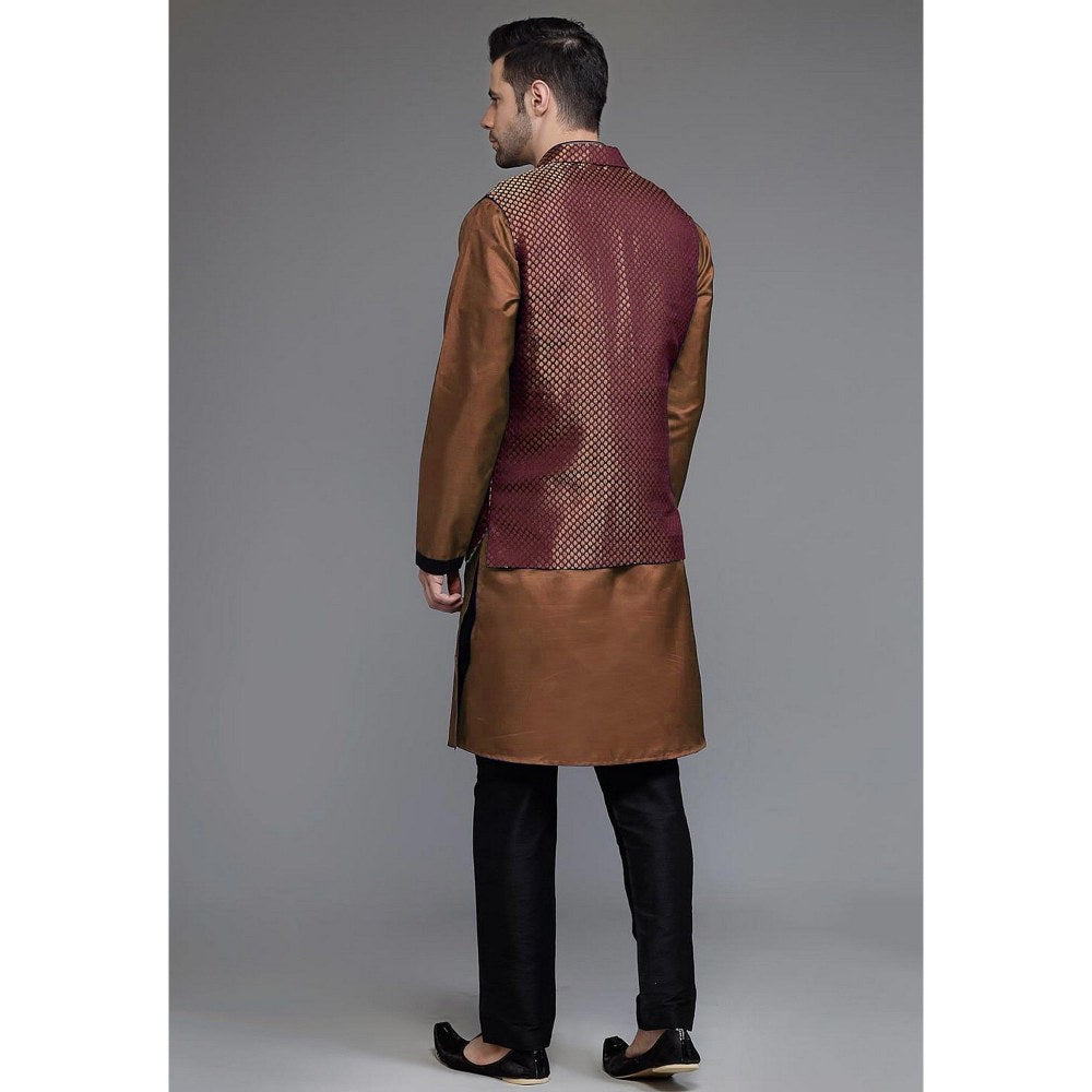 UTSAV FASHION Woven Art Silk Brown Kurta with Pant and Jacket