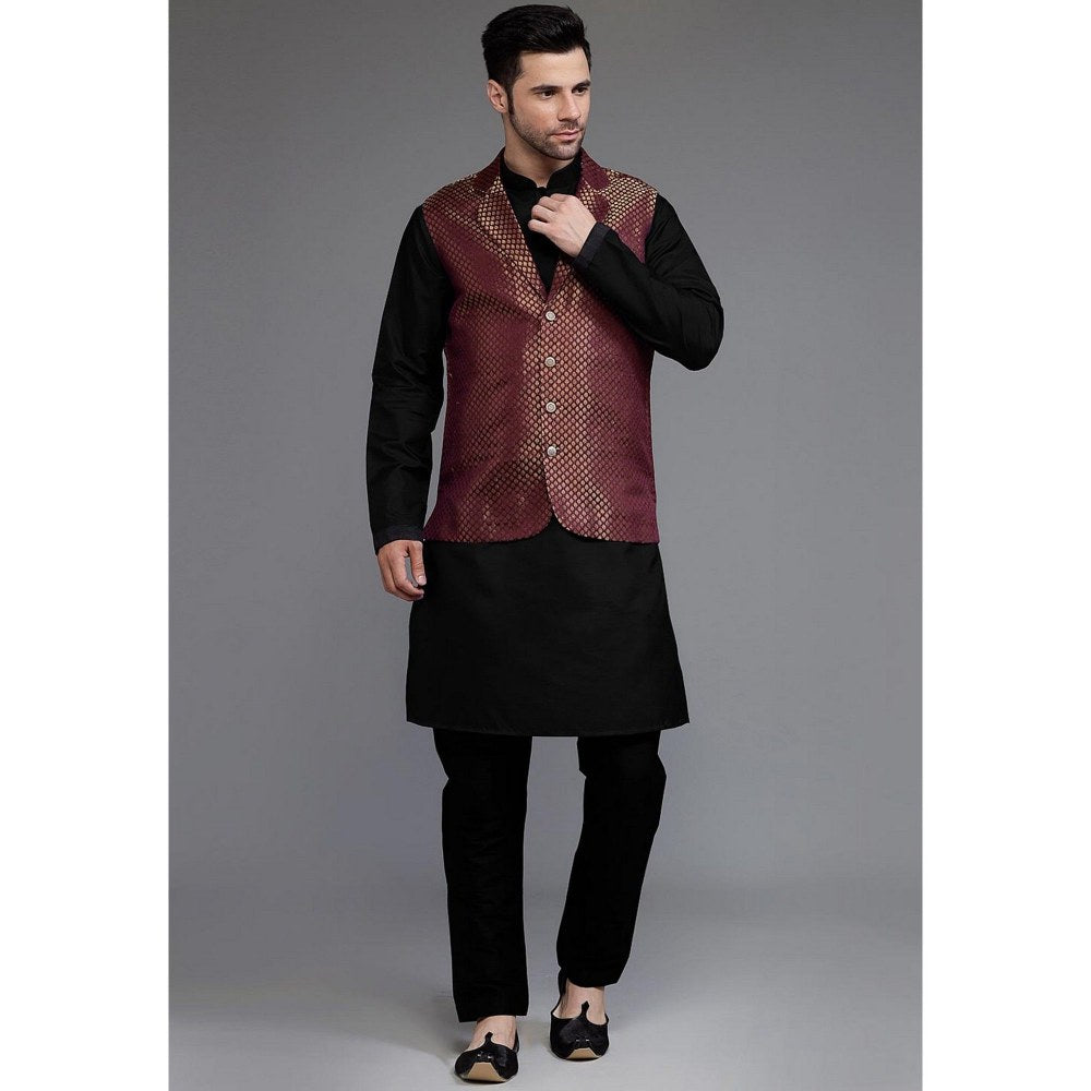 UTSAV FASHION Woven Art Silk Black Kurta with Pant and Jacket