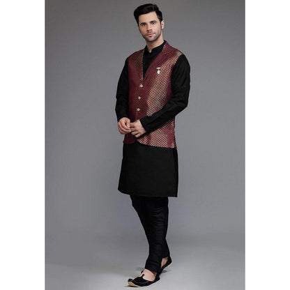 UTSAV FASHION Woven Art Silk Black Kurta with Pant and Jacket