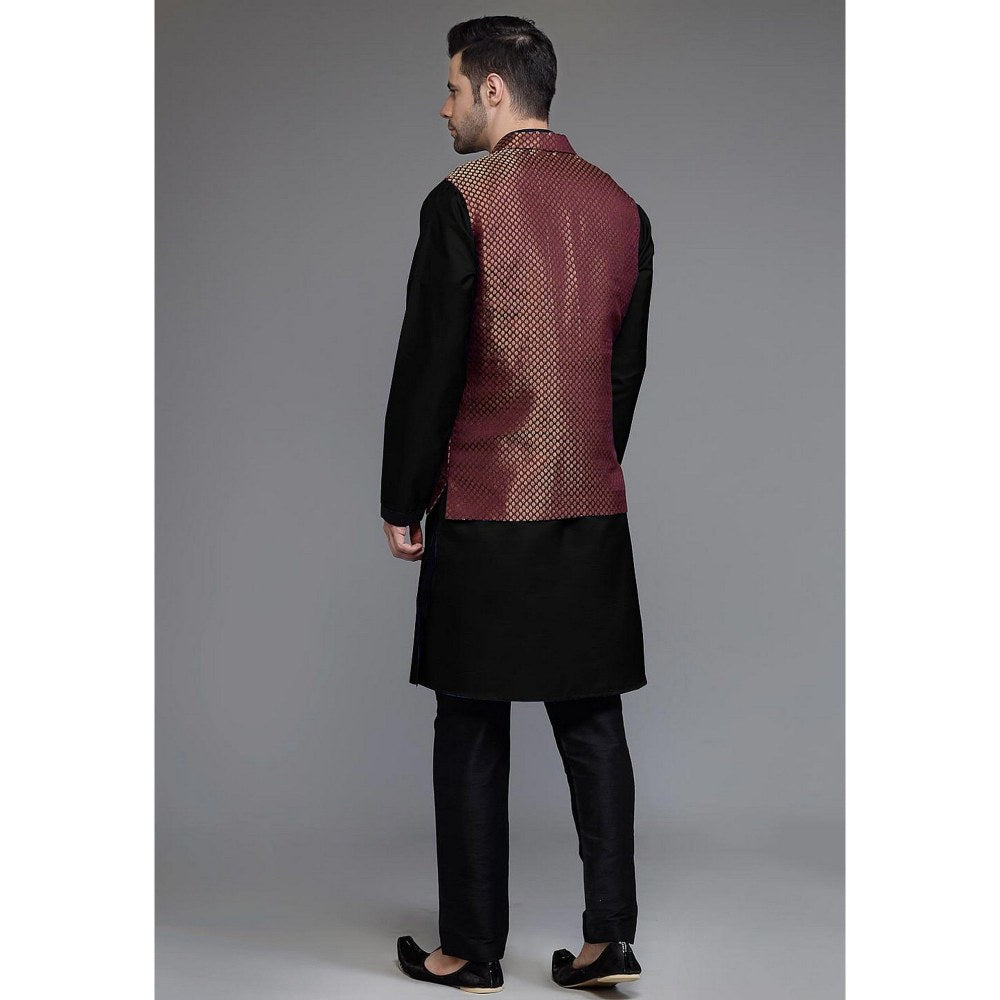 UTSAV FASHION Woven Art Silk Black Kurta with Pant and Jacket