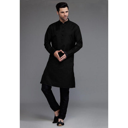 UTSAV FASHION Woven Art Silk Black Kurta with Pant and Jacket