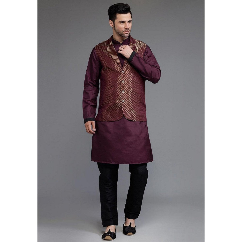 UTSAV FASHION Woven Art Silk Purple Kurta with Pant and Jacket