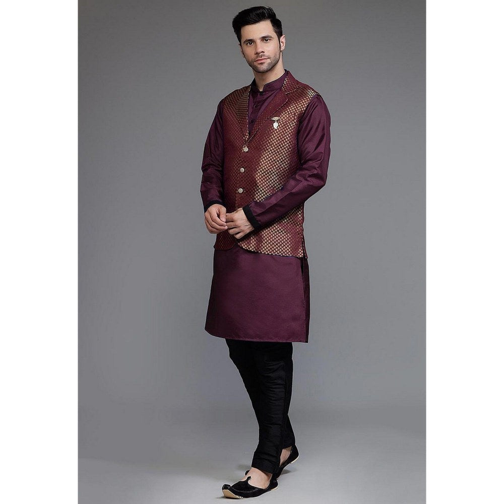 UTSAV FASHION Woven Art Silk Purple Kurta with Pant and Jacket