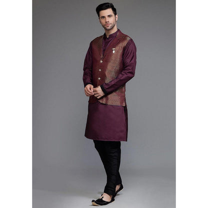 UTSAV FASHION Woven Art Silk Purple Kurta with Pant and Jacket