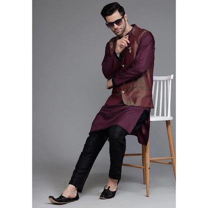 UTSAV FASHION Woven Art Silk Purple Kurta with Pant and Jacket
