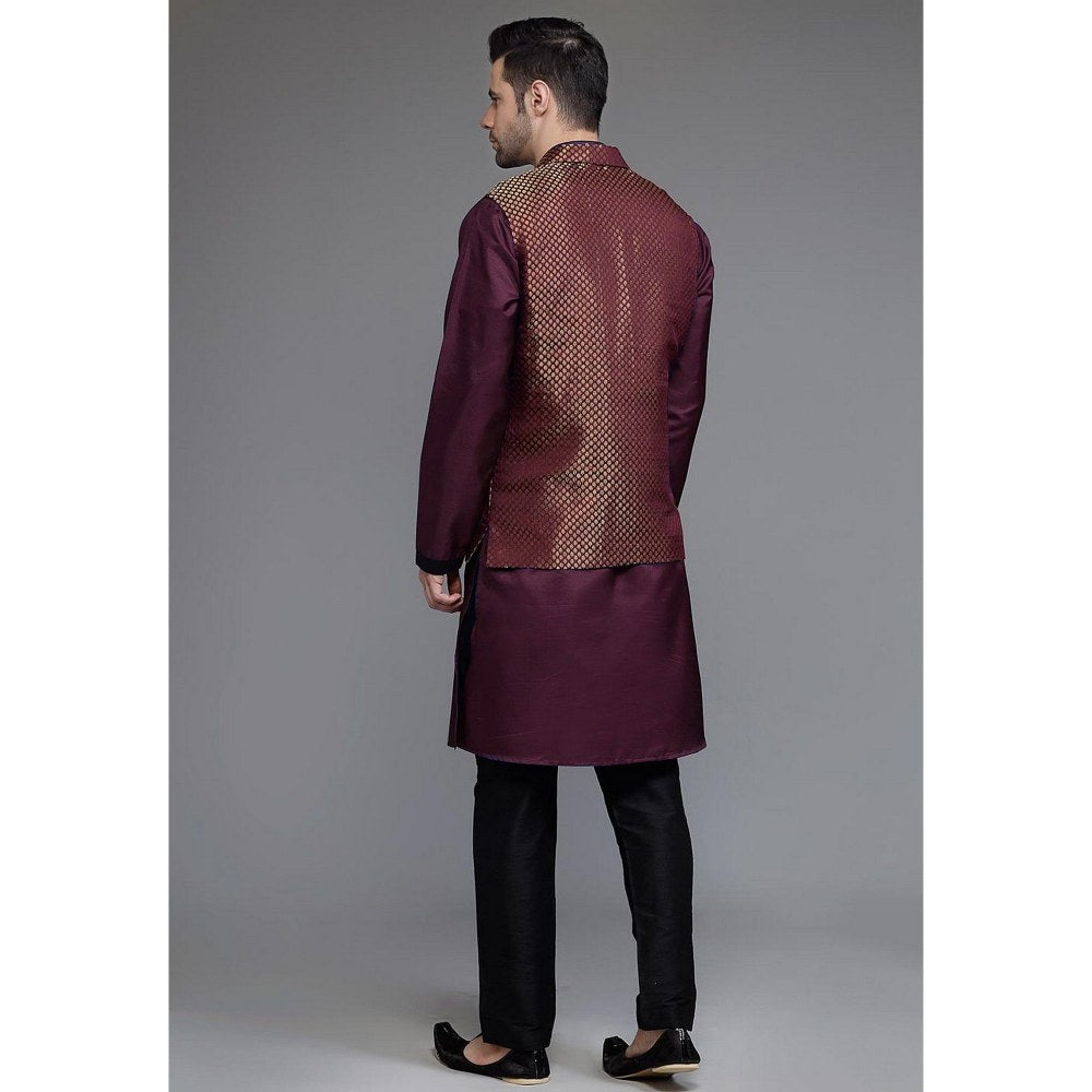 UTSAV FASHION Woven Art Silk Purple Kurta with Pant and Jacket