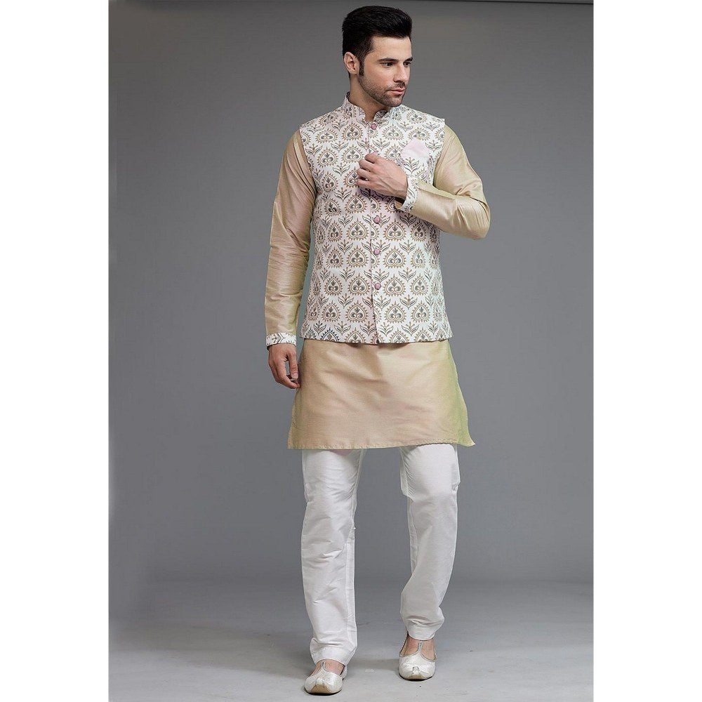 UTSAV FASHION Digital Printed Cotton Silk Beige Kurta with Pant and Jacket