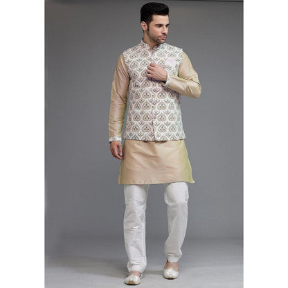 UTSAV FASHION Digital Printed Cotton Silk Beige Kurta with Pant and Jacket