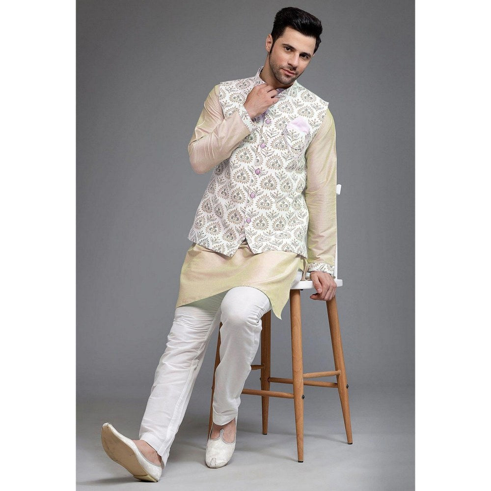 UTSAV FASHION Digital Printed Cotton Silk Beige Kurta with Pant and Jacket