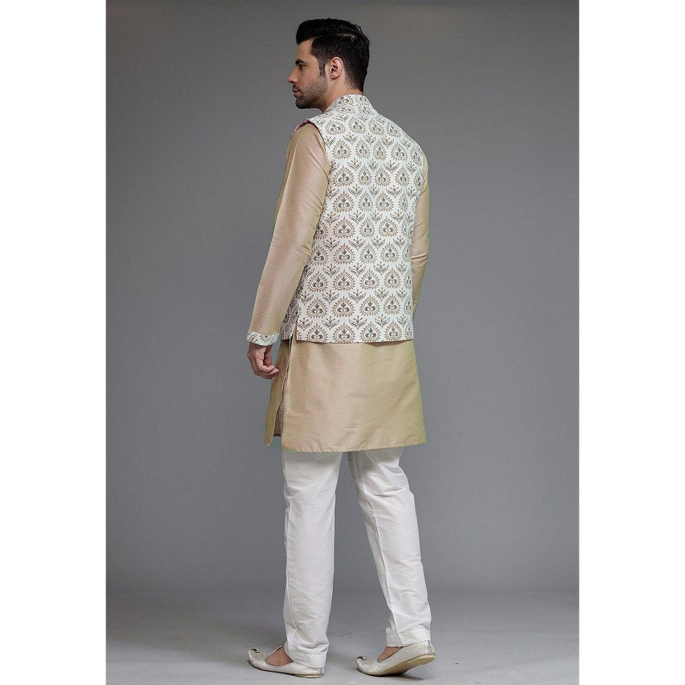 UTSAV FASHION Digital Printed Cotton Silk Beige Kurta with Pant and Jacket