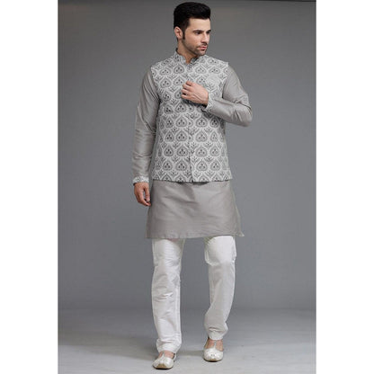 UTSAV FASHION Digital Printed Cotton Silk Grey Kurta with Pant and Jacket