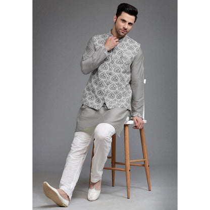 UTSAV FASHION Digital Printed Cotton Silk Grey Kurta with Pant and Jacket