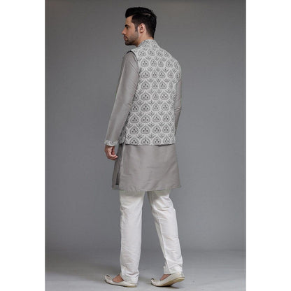 UTSAV FASHION Digital Printed Cotton Silk Grey Kurta with Pant and Jacket