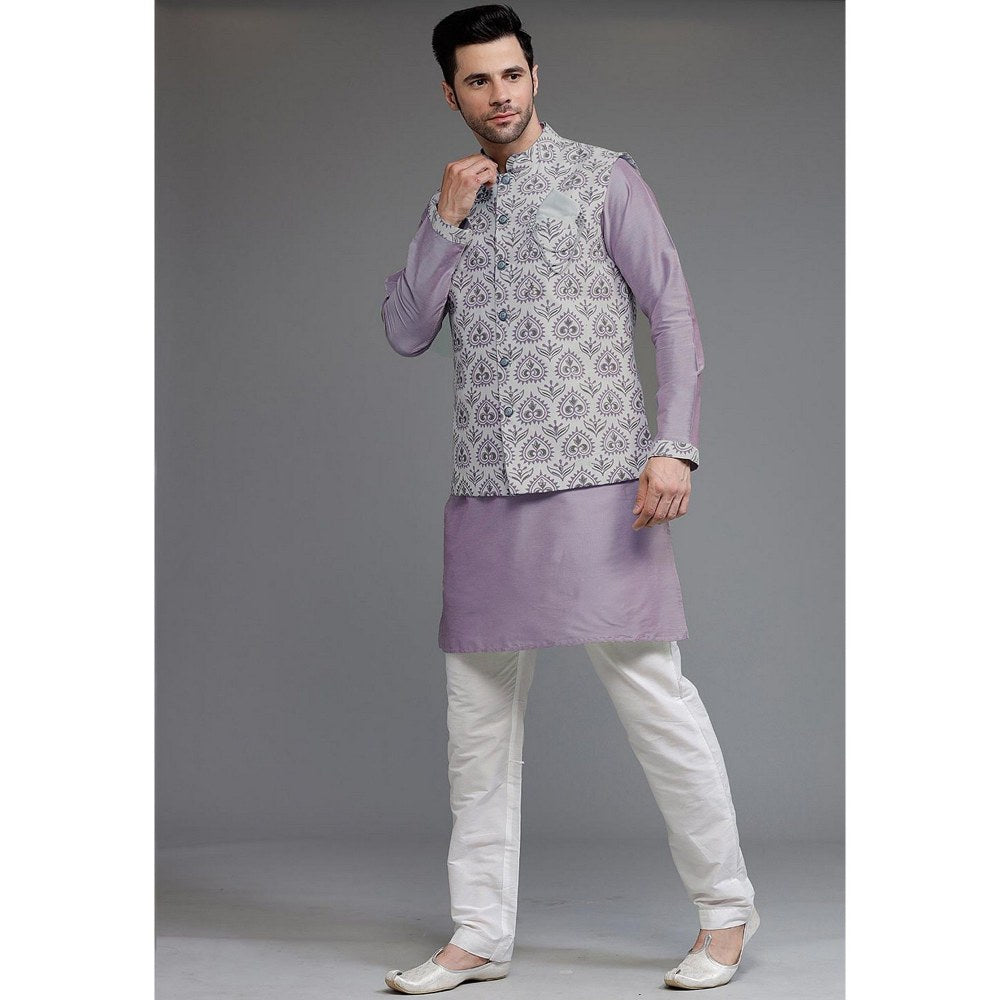UTSAV FASHION Digital Printed Cotton Silk Purple Kurta with Pant and Jacket